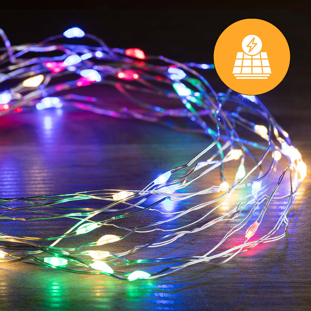 Solar + USB 200 LED Dual Use Wire Lights – 19.9m, available in 3 Colors - Multicolor-4