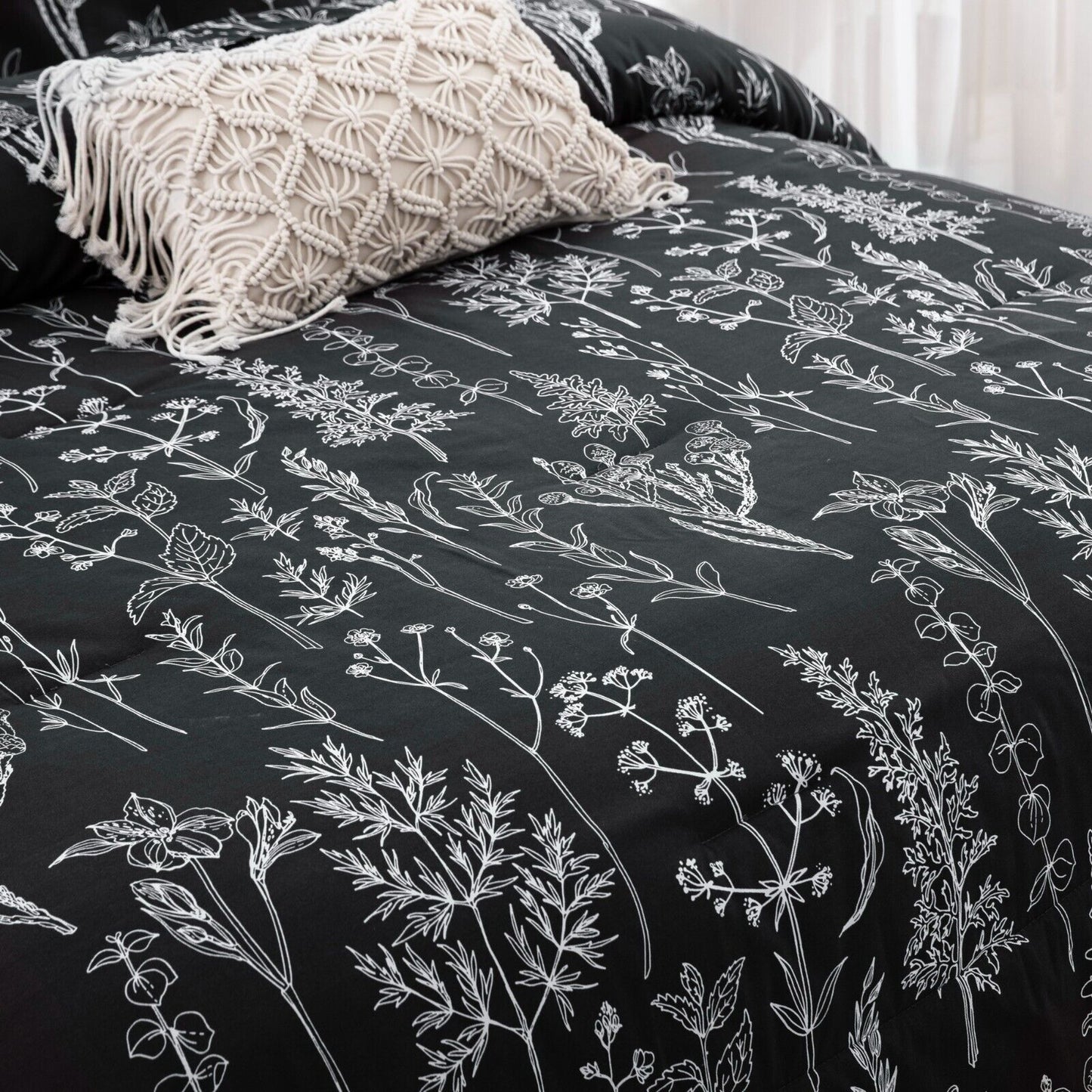 Floral Leaves Comforter Set, King Size, Microfiber Quilted Bedding with Pillowcase-3