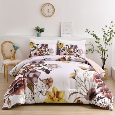 Floral Comforter Set, King Size, Blush Floral 3-Piece Bedding, Soft Microfiber for All Seasons-0