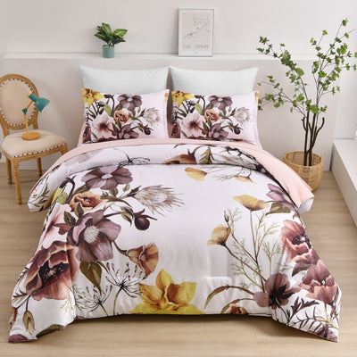 Floral Comforter Set, King Size, Blush Floral 3-Piece Bedding, Soft Microfiber for All Seasons-1