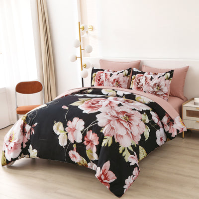 Soft Warm Floral Comforter Set, King Size, Ultra-Plush Bedding with Pillowcases-0