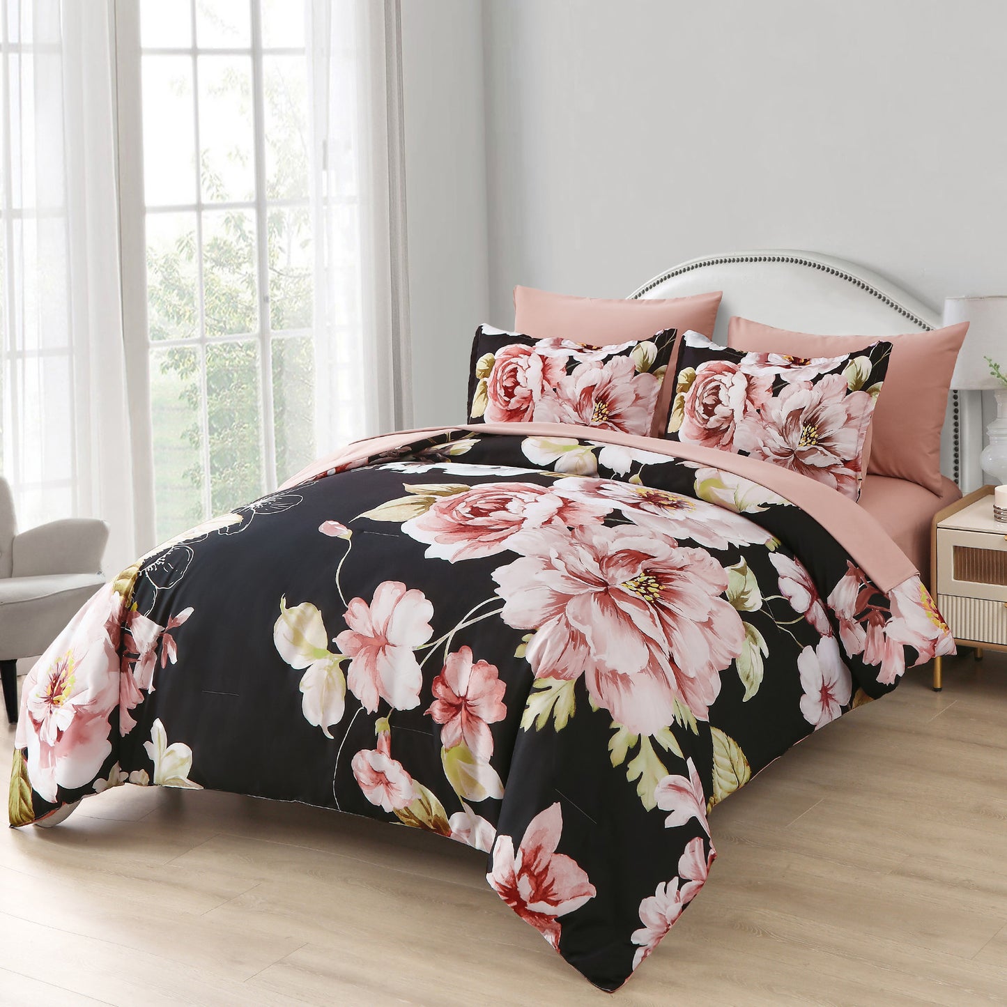 Soft Warm Floral Comforter Set, King Size, Ultra-Plush Bedding with Pillowcases-1