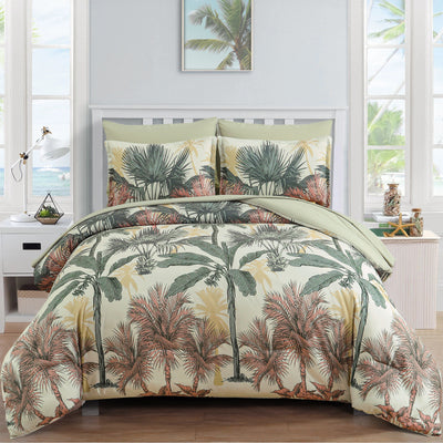 Soft Floral Leaf Comforter Set, King Size, Warm Quilted Bedding with Pillowcases-0