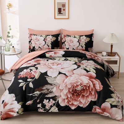 Soft Floral Comforter Set, King Size, Quilted Warm Bedding with Pillowcases-0