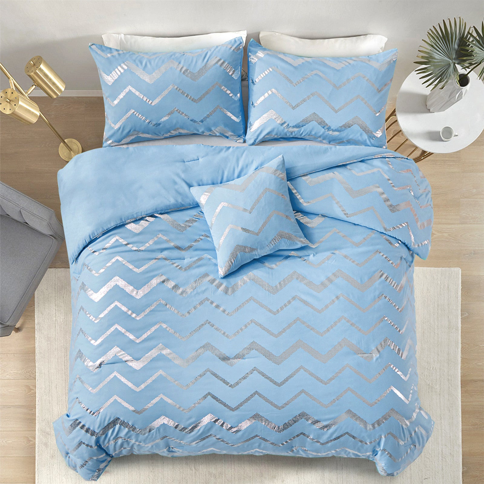 Metallic Print Comforter Set, King Size, Chic 3-Piece Bedding with Pillowcases-5