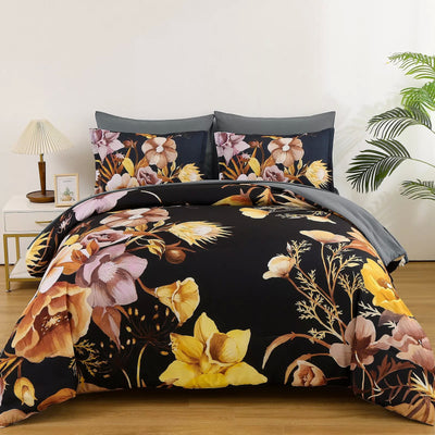 Soft Floral Leaf Comforter Set, King Size, Quilted Bedding with Pillowcases-0