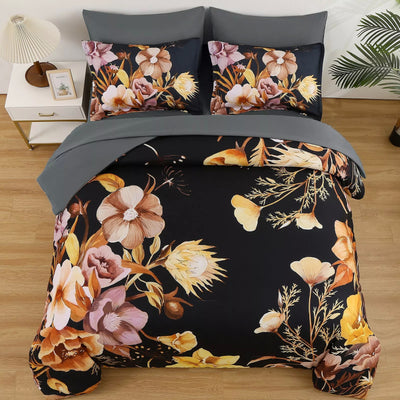 Soft Floral Leaf Comforter Set, King Size, Quilted Bedding with Pillowcases-1