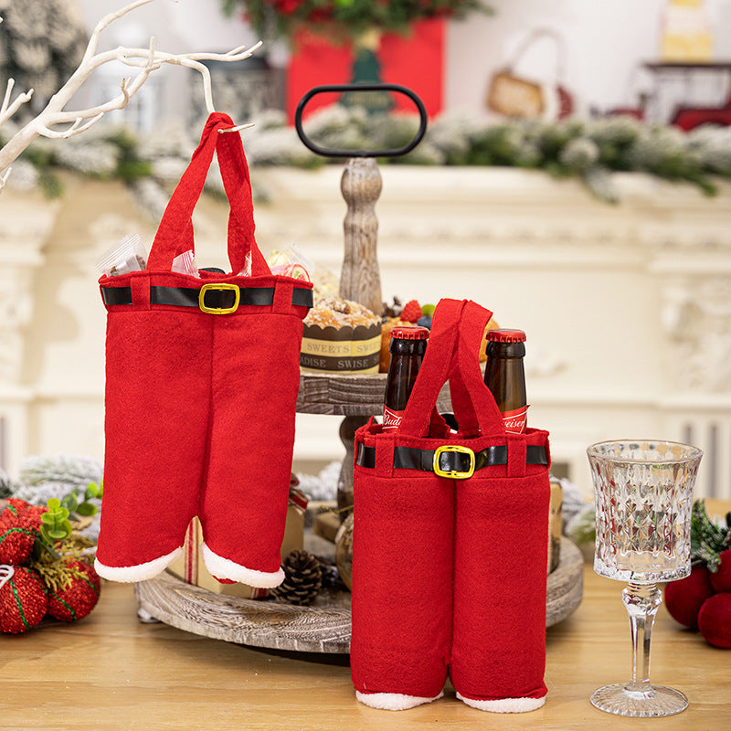 6pcs Small one Christmas Decoration Supplies, Christmas Pants, Gift Bags, Small Pants Candy Bags, Tote Bags, Wine Bottle Sets, Coke Bags-0