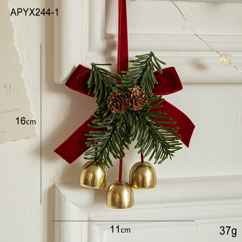 Christmas Door Hanging Ornament with Pinecones, Bells, and Red Ribbon – 16x11cm Festive Decor（2 PCS））-2