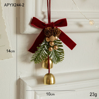 Christmas Hanging Ornament with Pinecones, Bells, and Velvet Bow - 14x10cm Festive Decoration(3 PCS)-1