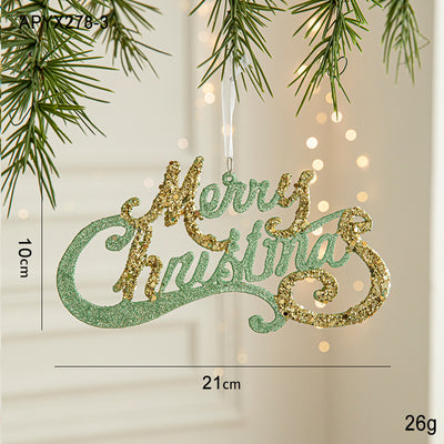 Green and Gold Glitter Merry Christmas Hanging Ornament -Festive Holiday Decoration 5 pieces-1