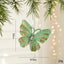 Green Glitter Butterfly Christmas Ornament with Gold Accents - Hanging Holiday Decoration 5 pieces-2