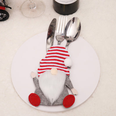 Christmas Gnome Cutlery Holder – Red Striped Hat Silverware Pouch for Festive Table Decor 10 pieces-0