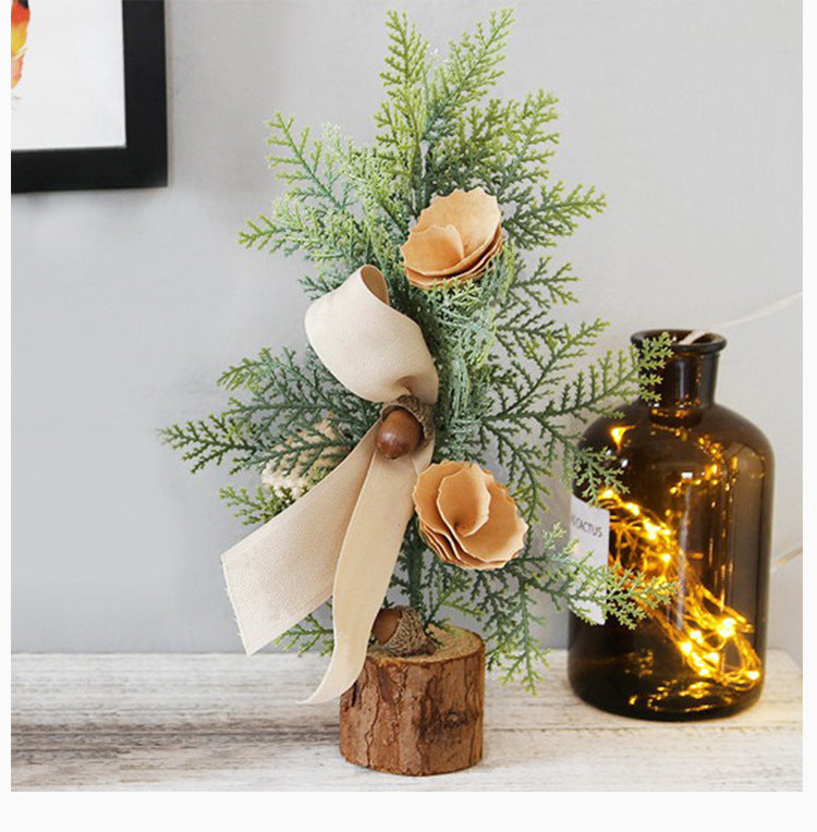 Rustic Mini Tabletop Greenery Ornament – 10 Inches Tall with Burlap Bow and Acorn Accents  (4 trees)-0