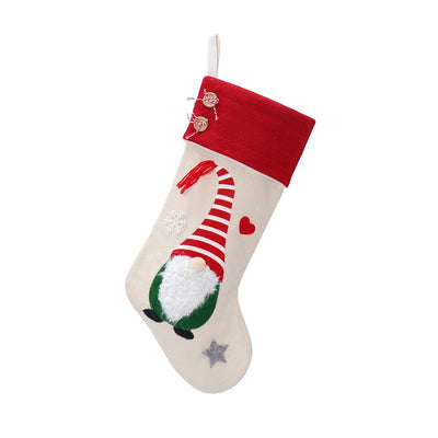 Christmas Gnome Stocking with Red Striped Hat and Decorations - Holiday Decor (3 pieces)-0