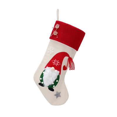 Christmas Gnome Stocking with Red Striped Hat and Decorations - Holiday Decor (3 pieces)-0