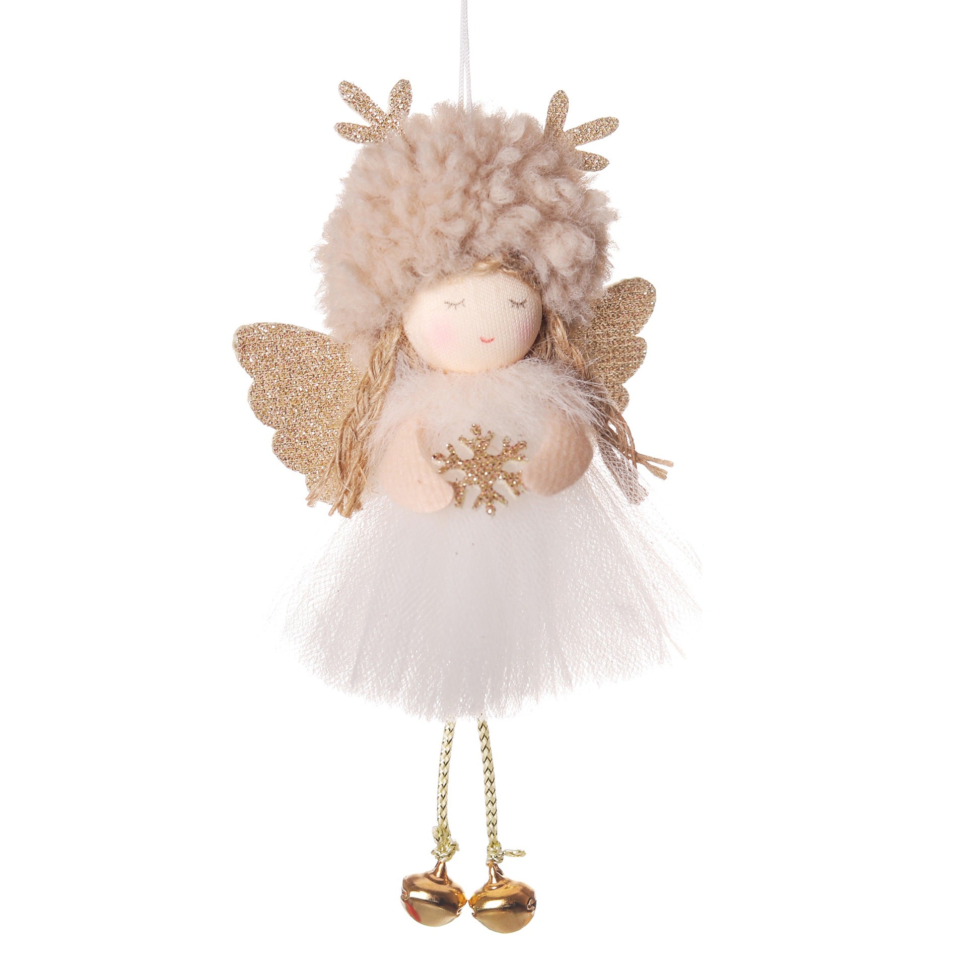 Gold and White Angel Ornament with Bells and Glitter Wings - Christmas Hanging Decoration 16*10*5cm Coffee colour (5 pieces)-1