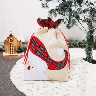 Large Santa Claus Gift Bag with Drawstring Closure - Plaid Christmas Sack for Holiday Presents (3 pieces)-0