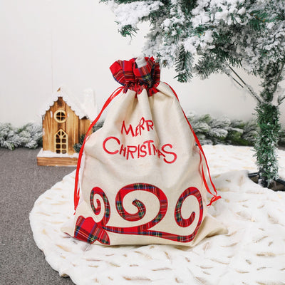 Large Merry Christmas Drawstring Gift Bag with Plaid Accents - Perfect for Holiday Presents (3 pieces)-0