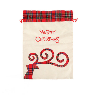 Large Merry Christmas Drawstring Gift Bag with Plaid Accents - Perfect for Holiday Presents (3 pieces)-1