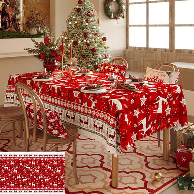 Christmas Reindeer Pattern Tablecloth - Festive Red Holiday Table Cover for Dining and Home Decor  100*140cm-0