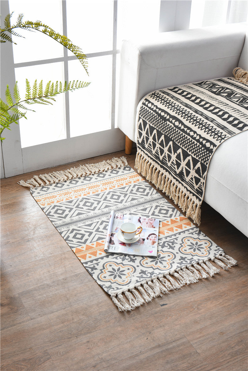 Bohemian Cotton Area Rug with Tassels - Geometric Pattern, Decorative Floor Mat 60*90cm-1