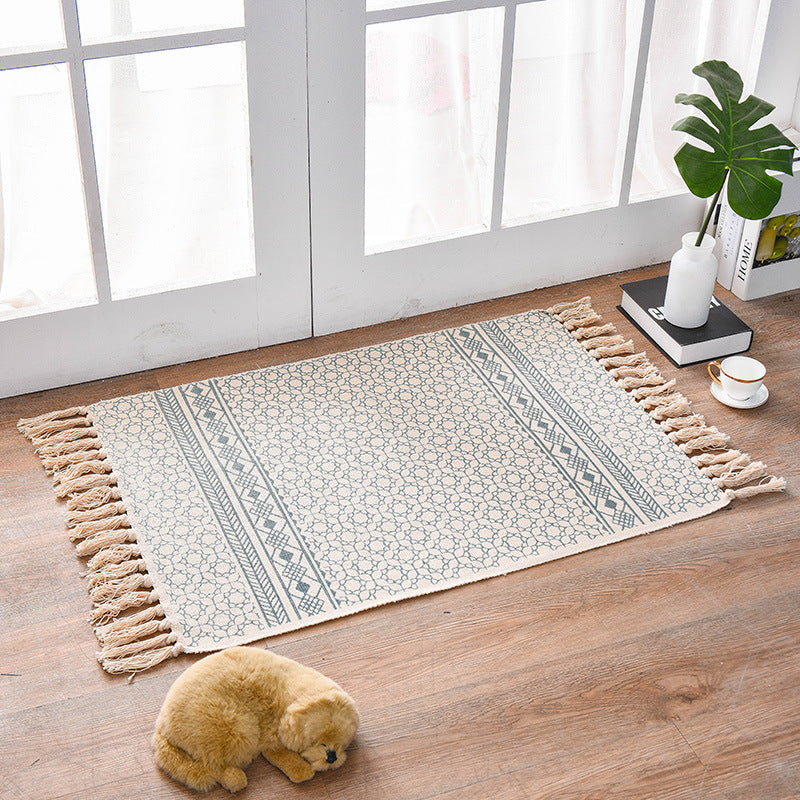 Bohemian Cotton Area Rug with Tassels - Geometric Pattern, Decorative Floor Mat 60*90cm-0