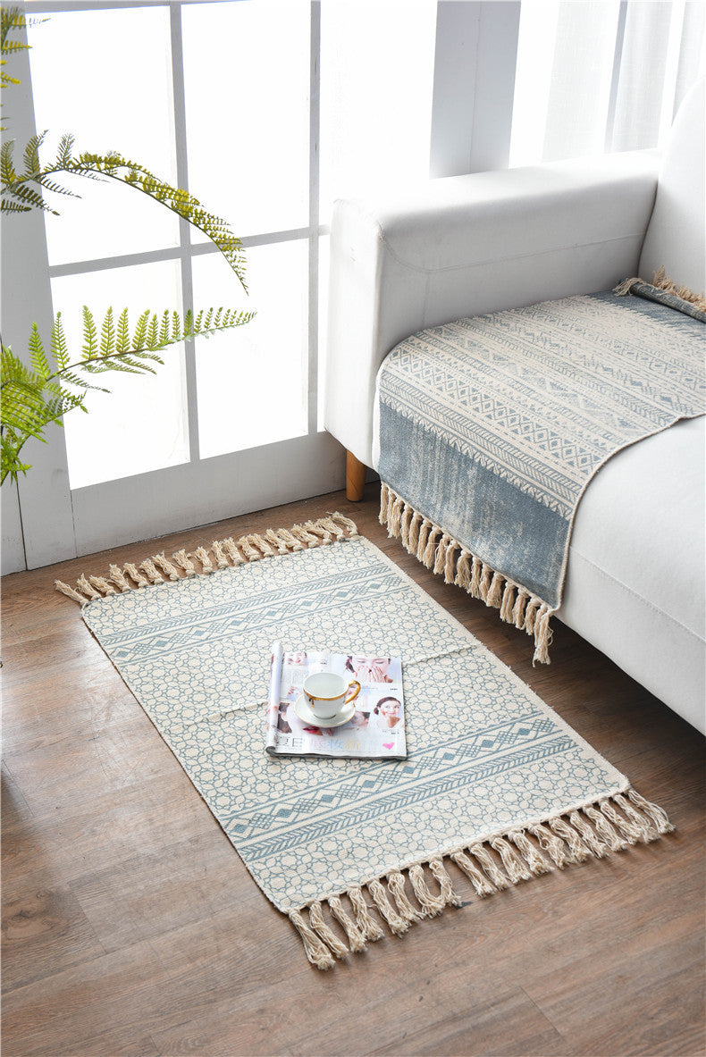 Bohemian Cotton Area Rug with Tassels - Geometric Pattern, Decorative Floor Mat 60*90cm-1