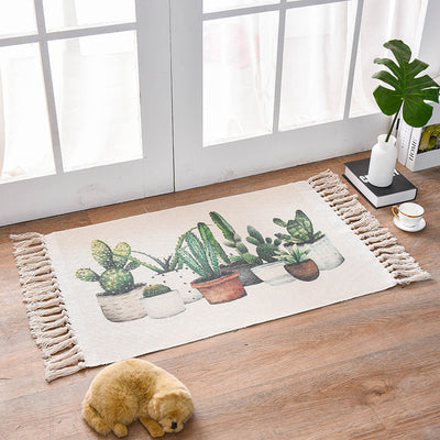 Bohemian Cotton Area Rug with Tassels - Geometric Pattern, Decorative Floor Mat 60*90cm-0