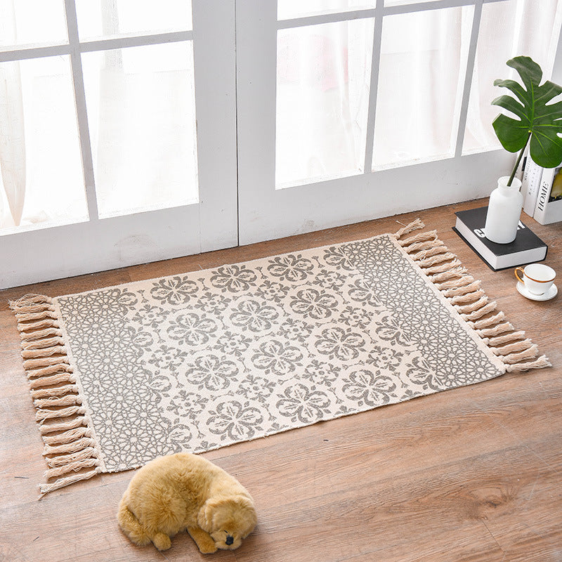 Bohemian Cotton Area Rug with Tassels - Geometric Pattern, Decorative Floor Mat 60*90cm-0