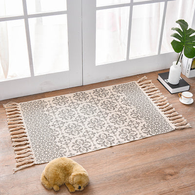 Bohemian Cotton Area Rug with Tassels - Geometric Pattern, Decorative Floor Mat 60*90cm-0