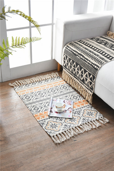 Bohemian Cotton Area Rug with Tassels - Geometric Pattern, Decorative Floor Mat 60*90cm-1