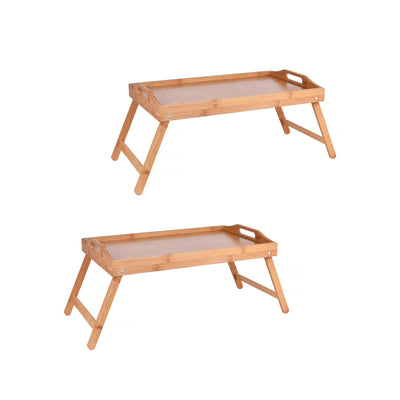 2 x Bamboo Bed Table Breakfast/Snack Serving Tray with Foldable Legs-0