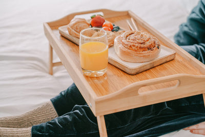 2 x Bamboo Bed Table Breakfast/Snack Serving Tray with Foldable Legs-2