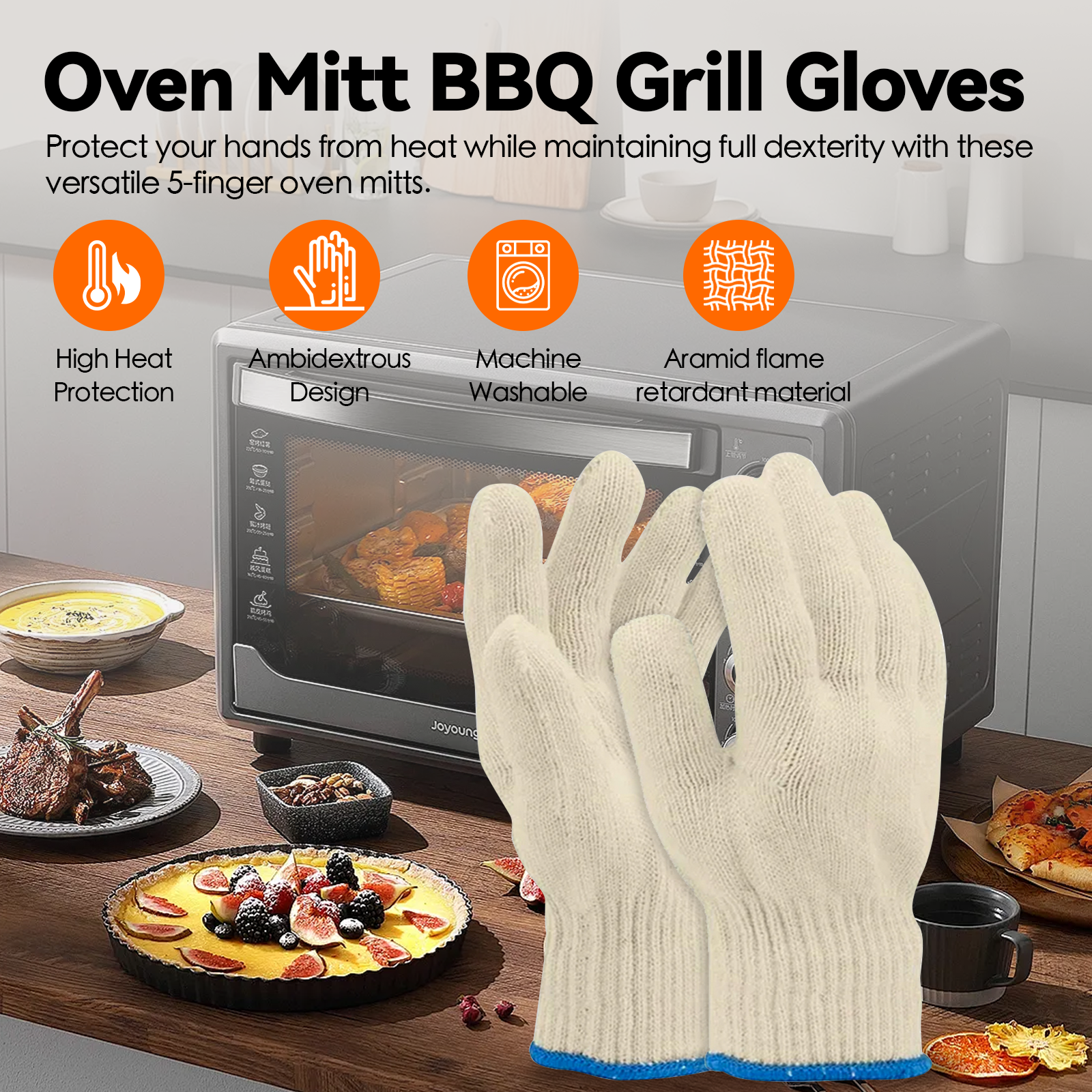 1 Pair 5 Finger Oven Mitt BBQ Grill Gloves-1