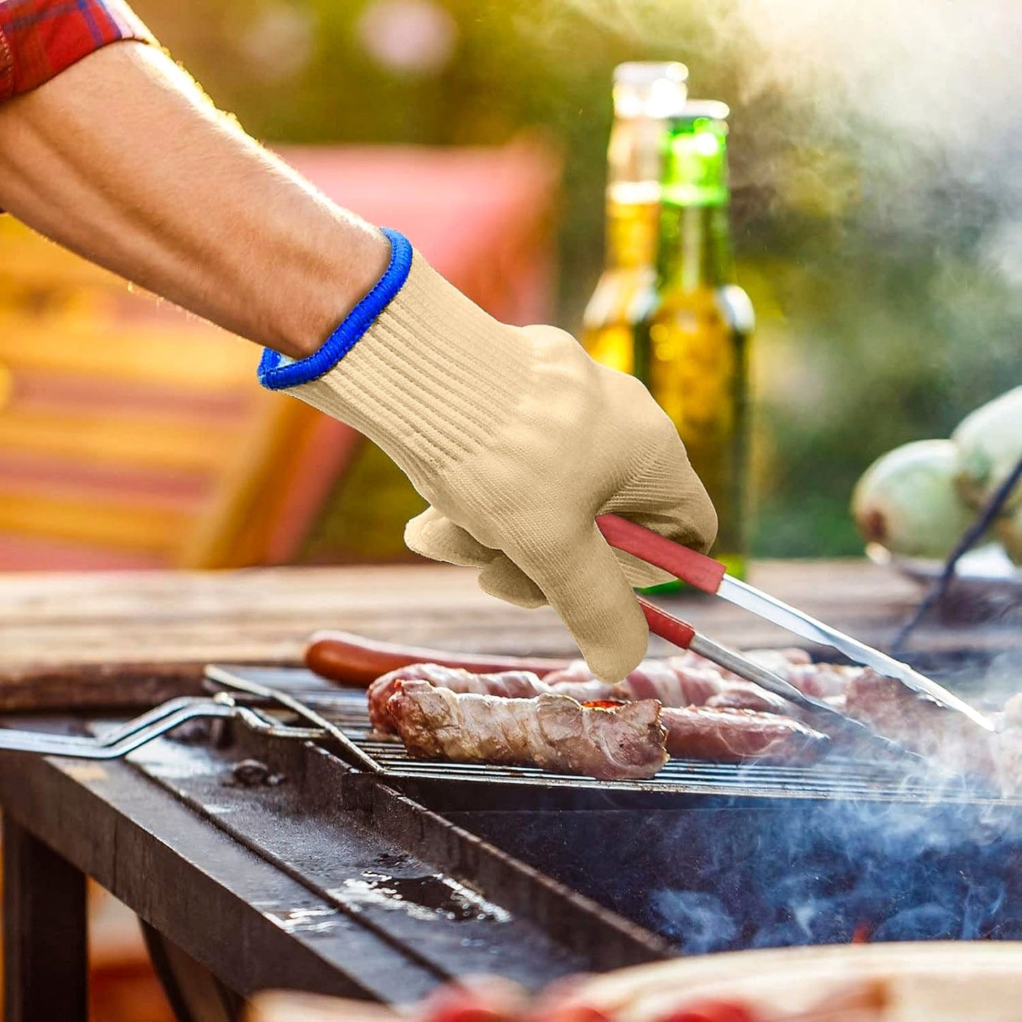 1 Pair 5 Finger Oven Mitt BBQ Grill Gloves-4