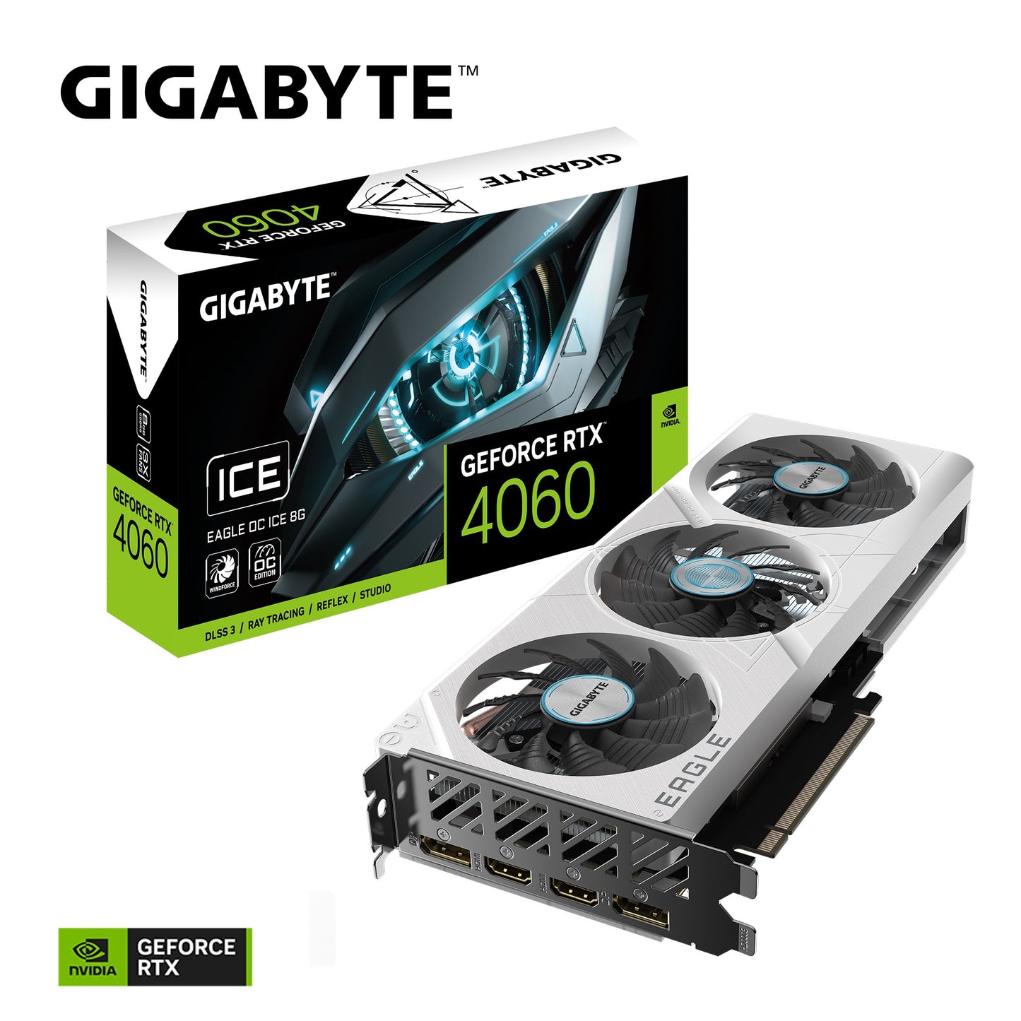 Gigabyte nVidia GeForce RTX 4060 EAGLE OC ICE-8GD GDDR6 Video Card, PCI-E 4.0, 2505 MHz Core Clock, 2x DP 1.4a, 2x HDMI 2.1a*2-0