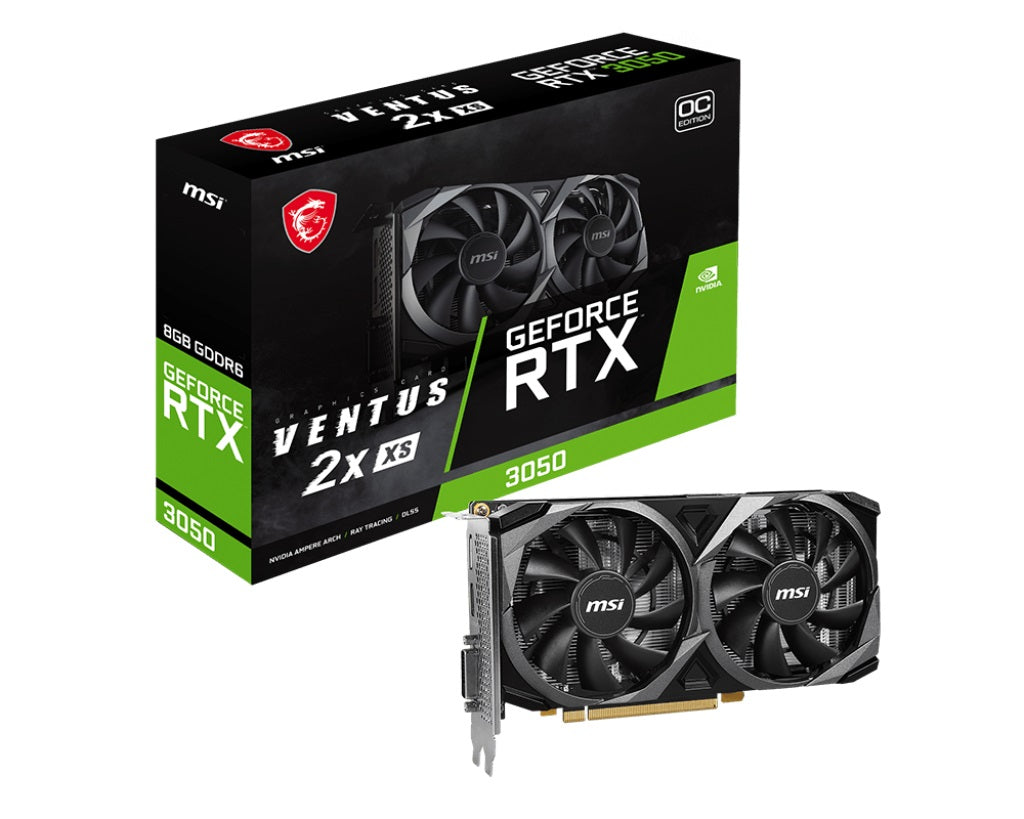 MSI nVidia Geforce RTX 3050 VENTUS 2X XS 8G OC Video Card, 1807 MHz Boost Clock, GDDR6, PCI-E 4.0, 3x DisplayPort 1.4a, 1x HDMI 2.1(NEW)-0