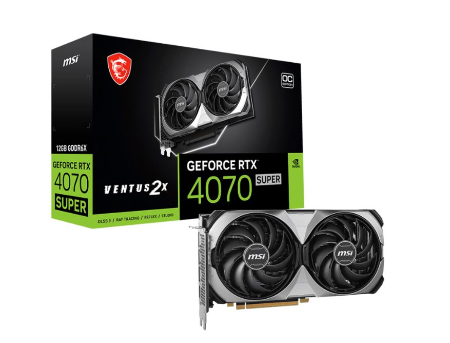 MSI GeForce RTX 4070 SUPER 12G VENTUS 2X OC Video Card  2505 MHz Boost Clock, 12GB GDDR6X,DisplayPort x 3 (v1.4a),HDMI x 1-0