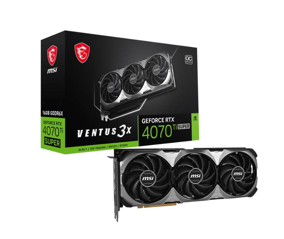 MSI GeForce RTX 4070 Ti SUPER 16G VENTUS 3X OC Video Card  2640 MHz Boost Clock, 12GB GDDR6X,DisplayPort x 3 (v1.4a),HDMI x 1-0