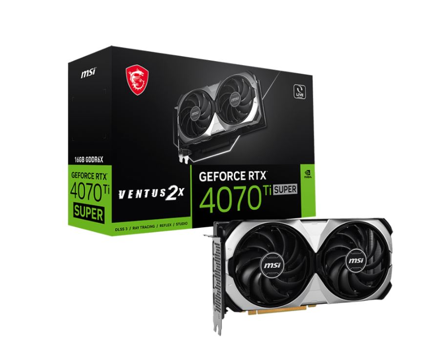 MSI GeForce RTX 4070 Ti SUPER 16G VENTUS 2X OC Video Card  2610 MHz Boost Clock, 12GB GDDR6X,DisplayPort x 3 (v1.4a),HDMI x 1-0