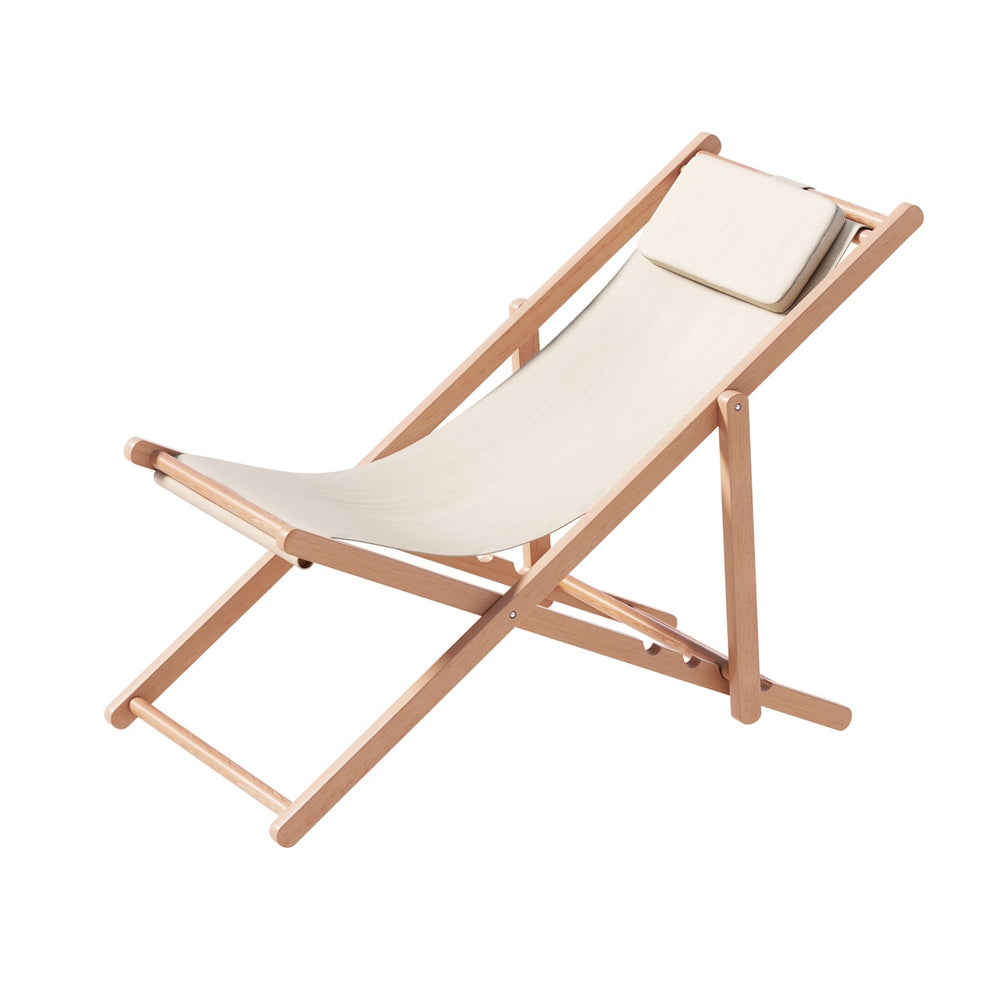 Gardeon Outdoor Deck Chair Wooden Sun Lounge Folding Beach Patio Furniture Beige-0