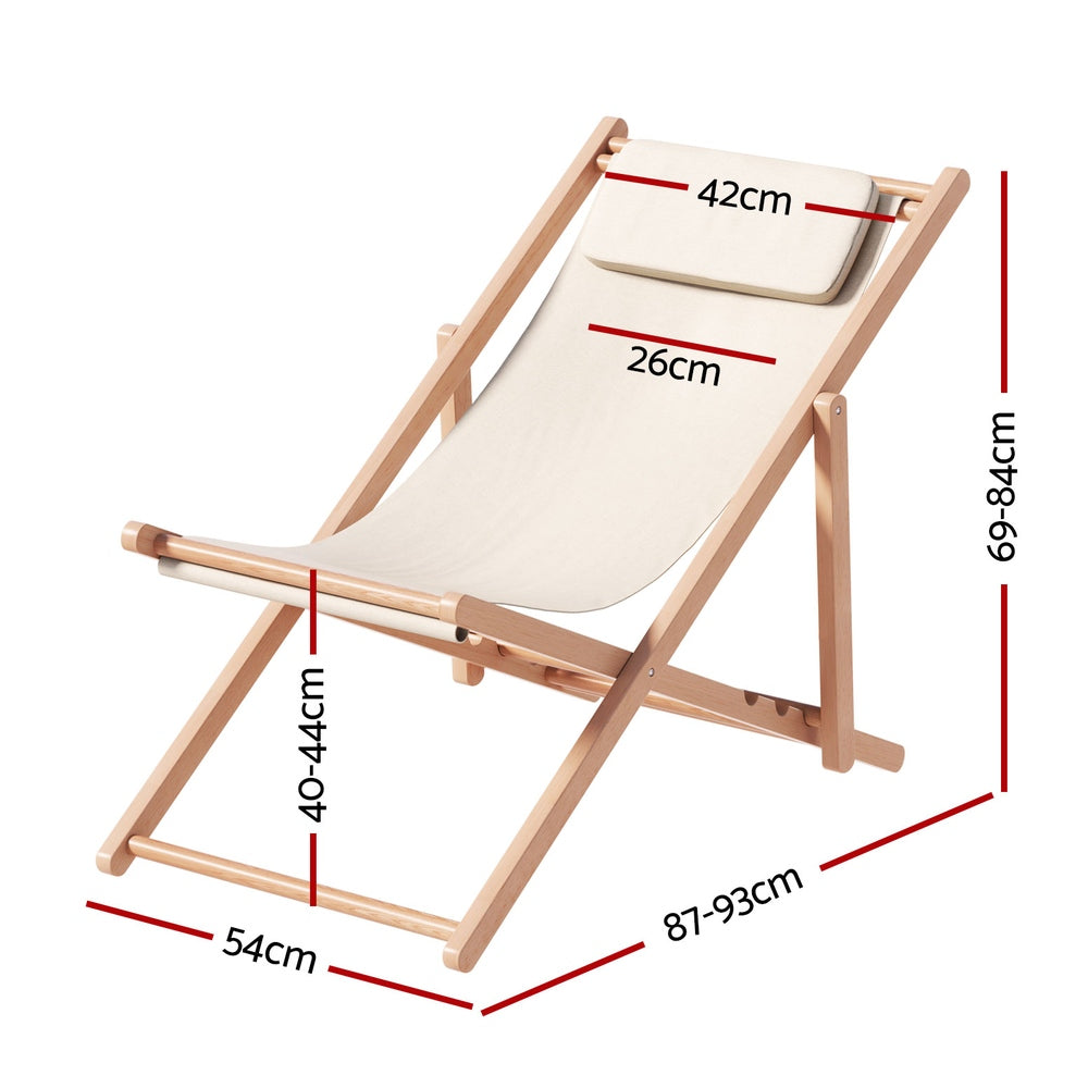 Gardeon Outdoor Deck Chair Wooden Sun Lounge Folding Beach Patio Furniture Beige-1