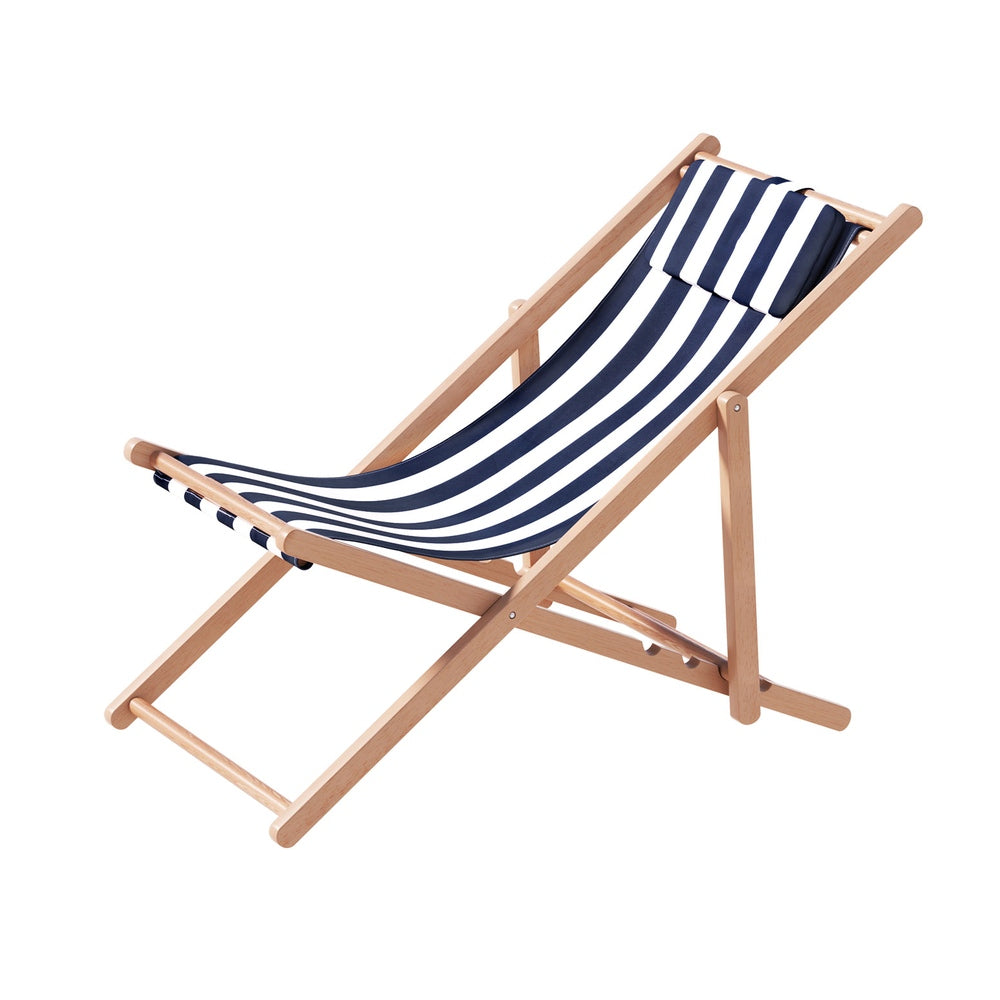 Gardeon Outdoor Deck Chair Wooden Sun Lounge Folding Beach Patio Furniture Blue-0