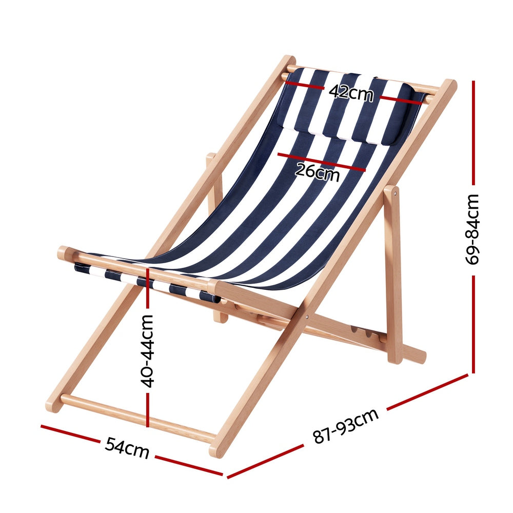 Gardeon Outdoor Deck Chair Wooden Sun Lounge Folding Beach Patio Furniture Blue-1