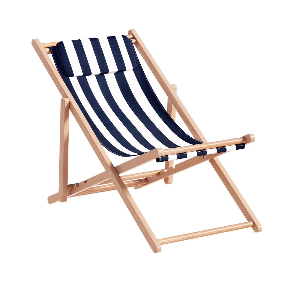 Gardeon Outdoor Deck Chair Wooden Sun Lounge Folding Beach Patio Furniture Blue-2