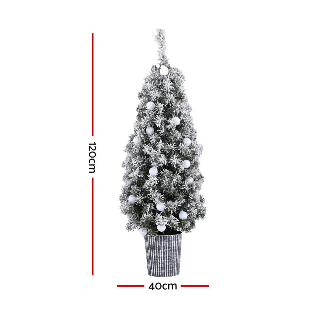 Jingle Jollys Christmas Tree 1.2M Potted Snowy Xmas Tree-1