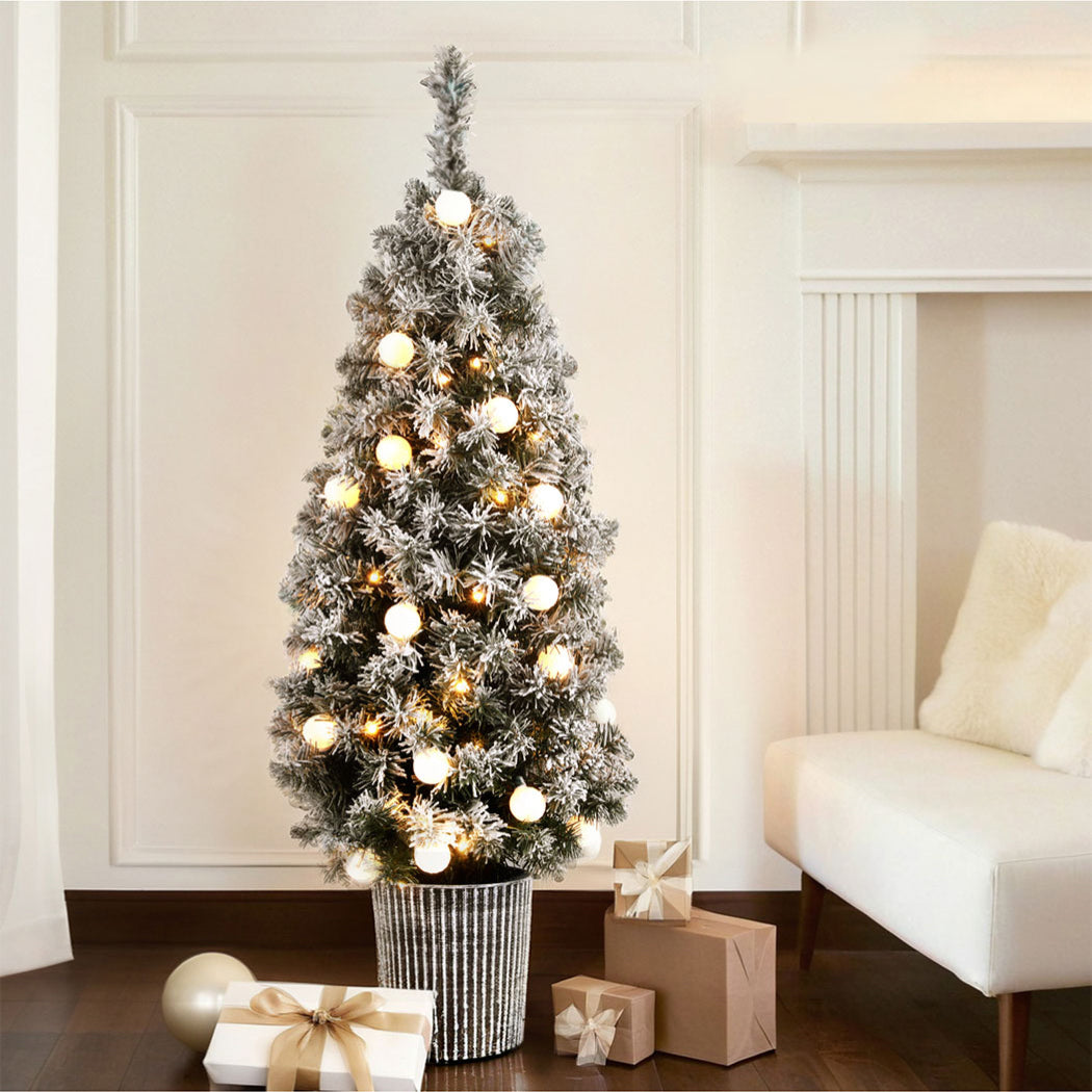 Jingle Jollys Christmas Tree 1.2M Potted Snowy Xmas Tree-6