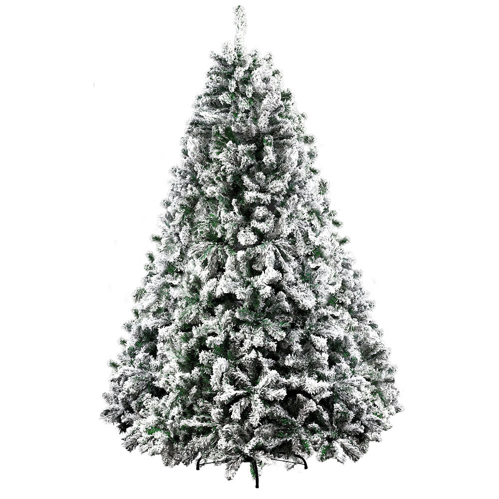 Jingle Jollys Christmas Tree 2.4M Xmas Tree Decorations Snow Flocked 1500 Tips-0