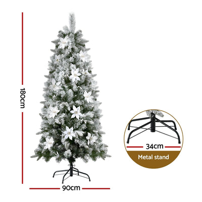 Jingle Jollys Christmas Tree 1.8m Xmas Tree Snow Flocked Flowers Decor 564 Tips-1